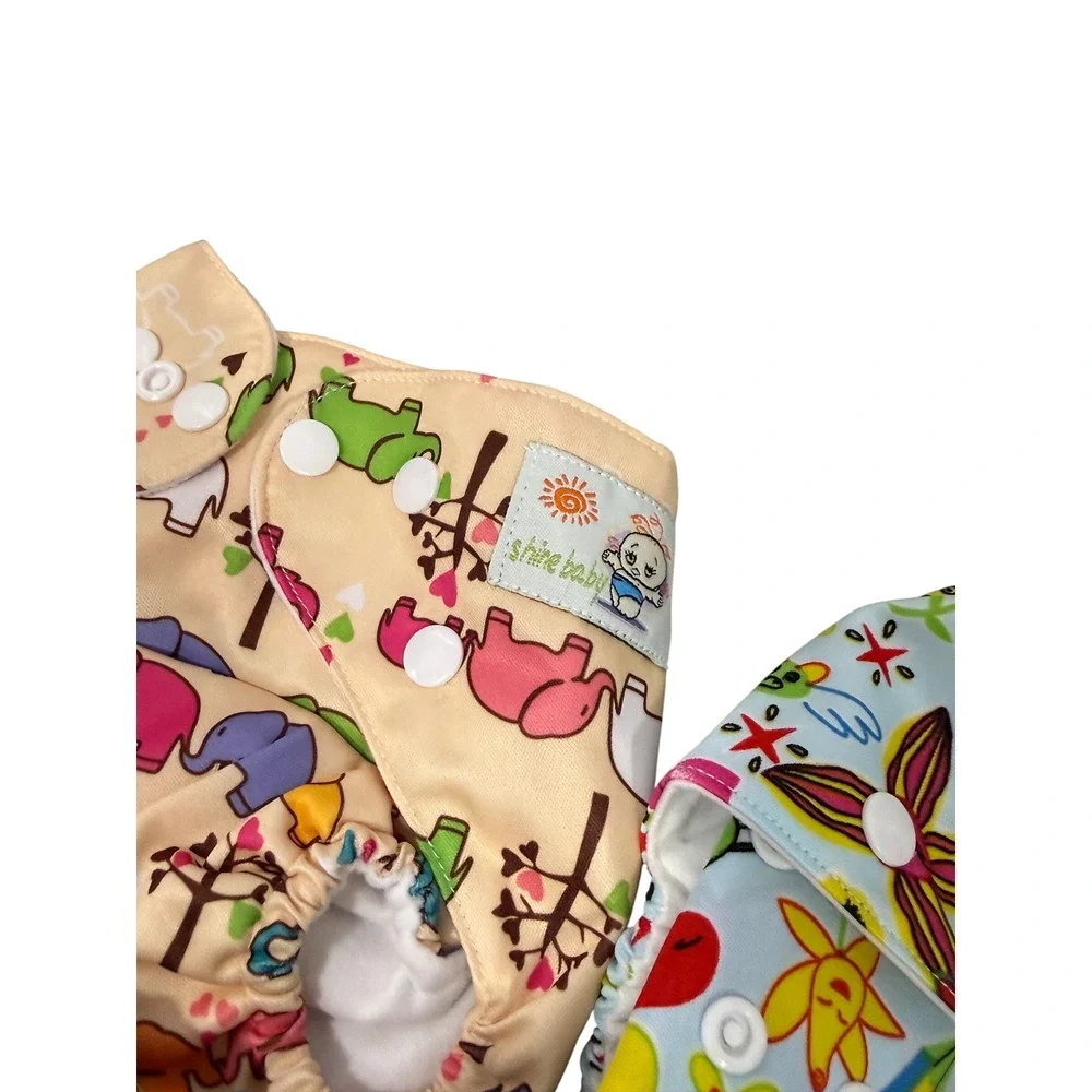 Shine Baby Cloth Diaper Set 4 Pocket Diapers with Inserts Animal Bird Prints